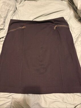 Avenue Dark Brown Pencil Skirt with Gold Zippers